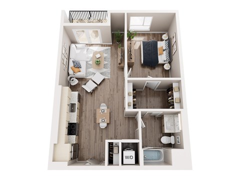 Floor plan for 1 bed, 1 bath, 716 sqft